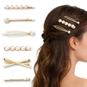 ARCHER Gold Metal Bow Pearl Bobby Pins Mixed Design Pearl Hair Clip Set Elegant Women Bridal Hair Accessories