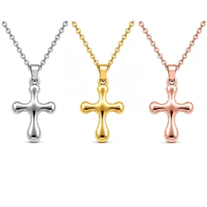 ARNAN Gold Plated Link Chain Minimalist Rounded Cross Pendant Stainless Steel Christian Unisex Necklace for Easter Church Gifts