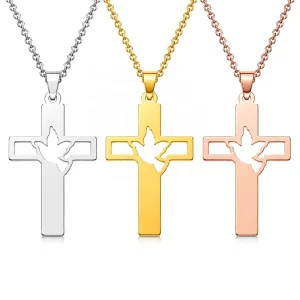 ARNAN Holy Spirit Dove Pendant Cross Necklace Gold Stainless Steel Religious Faith Gift for Youth Ministry Church Programs Women