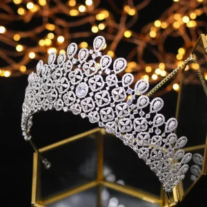 ASNORA CZ Diadem High Quality Queen’s Crown Luxury Large Gold Color Headdress Bridal Wedding Hair Accessories Prom Headpieces