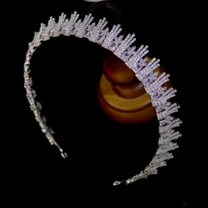 ASNORA Diadema Shiny CZ Lengthen Crown Bridal Tiara Party Silver Headband Women’s Wedding Hair Accessories Bridesmaid Gift