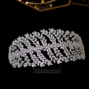 ASNORA Fashion CZ Tiara Luxury Bridal Headdress Bride Hair Accessories Wedding Headdress Crystal Crown Hair Accessories Women