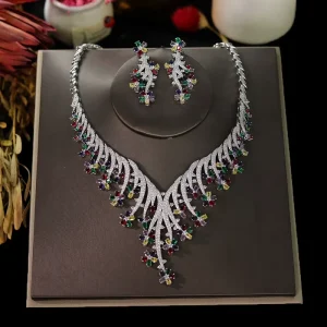 ASNORA Fashion Cubic Zirconia Flowers Vine Necklace Earrings Two piece Set New Bridal Wedding Party Jewelry Sets for Women