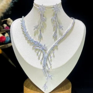 ASNORA Fashion Flower Shape Dangle Necklace Earrings for Women Bridal Wedding Accessories Crystal Cubic Zirconia Jewelry Sets