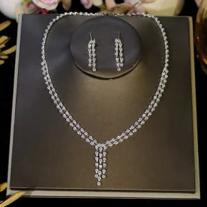 ASNORA Fashion Simple Cubic Zirconia 2 Layer Korean Set Exquisite Small Necklace Bridal Wedding Jewelry Women Girlfriend Gift
