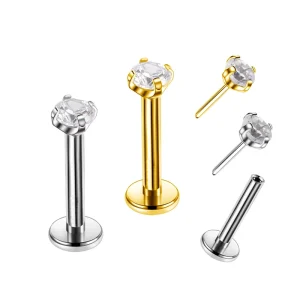 ASTM F-136 Threadless Push in Labret CZ Bezel Set Ball Top Studs Nose Rings Piercing Cartilage Earring Helix Ear Jewelry