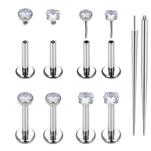 ASTM F136 6AI 4V ELI Titanium 16G 18G 20G Threaded Threadless Labret Helix Daith Rook CZ Zircon Piercing Body Jewelry