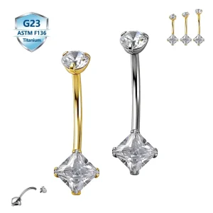 ASTM F136 Eyebrow Jewelry Square Shape CZ Zircon Internal Thread Navel Ring G23 Fashion Body Piercing Jewelry