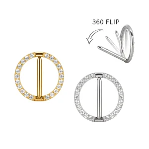 ASTM F136 G23 Titanium CZ Paved Face Segment Ring Nipple Ring Piercing Body Jewelry Zircon High Grade
