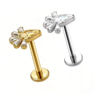 ASTM F136 G23 Titanium Flatback Earring 24K Gold Plated Labret Lip Piercing Jewelry for Women Children’s Wedding