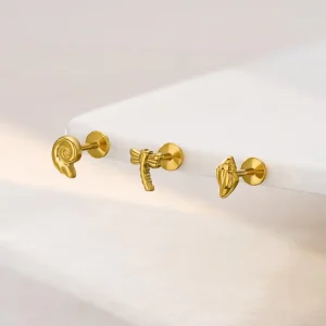 ASTM F136 Implant Grade 14G 16G Titanium Labret Stud Flat Back Internally Threaded Lip Piercing Conch Shell Charm Top Earring