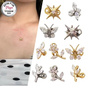 ASTM F136 Implants Titanium Zircon Piercing Micro Dermal Anchor Flower Body Clavicle Dermal Anchor Piercing Jewelry