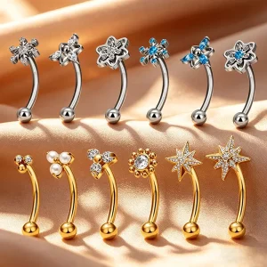 ASTM F136 Minimalist Bright Silver Tone Hypoallergenic Titanium Internally Threaded Banana Studs Eyebrow Stud