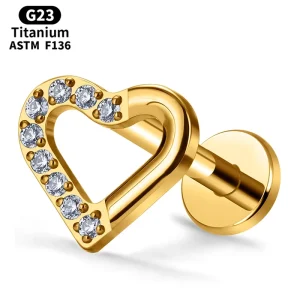 ASTM F136 Titanium 16G Heart Love Style Nose Ear Studs Zircon Inlay Tragus Helix Lobe Earrings Piercing Jewelry