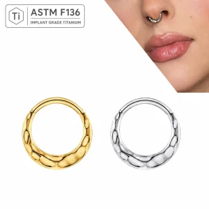 ASTM F136 Titanium 16G Hinged Clicker Nose Ring Hammered Septum Hoop Daith Helix Cartilage Piercing Jewelry