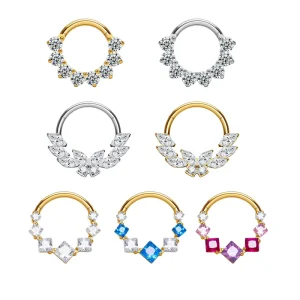 ASTM F136 Titanium 16G Nose Rings Various Color Style CZ Septum Clicker Earrings Helix Daith Lobe Ear Fashion Piercing Jewelry