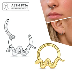 ASTM F136 Titanium 16G PVD Plated Engagement Gift Snake Septum Clicker Hinged Segment Nose Ring Helix Tragus Cartilage Piercing