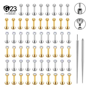 ASTM F136 Titanium 16G Threadless Internally Threaded Push in Nose Stud Helix Conch Lobe Piercing De Titanio Piercing Titan