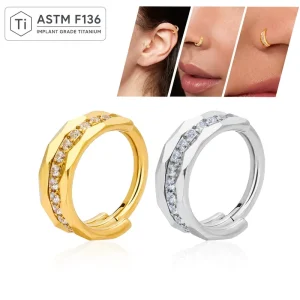 ASTM F136 Titanium 16G Triple Stacked CZ Segment Hoop Septum Nose Ring Daith Helix Cartilage Piercing Body Jewelry Wedding Punk