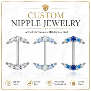 ASTM F136 Titanium 18K Gold Plated Internally Threaded Zircon Nipple Ring Straight Barbell Body Piercing