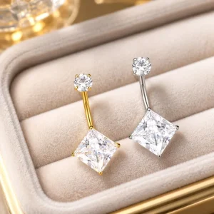 ASTM F136 Titanium 24K Gold Plated Cut Diamond Wedding Navel Ring Zircon Inlaid Classic Prong Setting Fashion