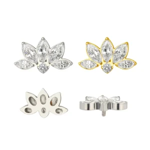 ASTM F136 Titanium 4 Marquise CZ with Round CZ Center Internally Threaded Top Piercing Body Jewelry