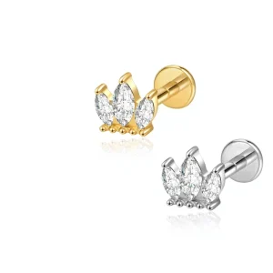 ASTM F136 Titanium Alloy Body Piercing Jewelry Gold Plated Crown Jewels Internally Threaded Ear Studs