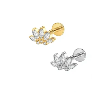 ASTM F136 Titanium Alloy Body Piercing Jewelry Gold Plated Lotus Flower Zircon Internally Threaded Fashion Ear Studs