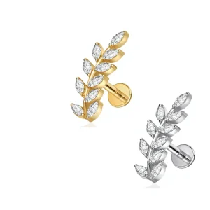 ASTM F136 Titanium Alloy Body Piercing Jewelry Gold Plated Olive Branch Internally Threaded Fashion Ear Studs