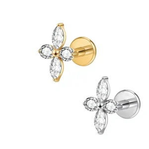ASTM F136 Titanium Alloy Four-leaf Flower Zircon Fashion Style Internally Threaded Ear Studs Body Piercing Jewelry