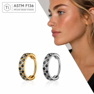 ASTM F136 Titanium Body Jewelry Clicker Nose & Ear Piercing Ring 8A Grade Zircon Piercing Jewelry for Ladies