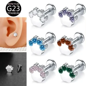 ASTM F136 Titanium Body Jewelry Zircon Piercings 1g Children’s Ear Studs Prong Setting