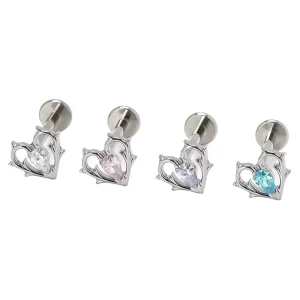 ASTM F136 Titanium Body Piercing Jewelry Internal Thread CZ Pave Heart Labret Ear Stud Helix Tragus Fashion Piercing Jewelry