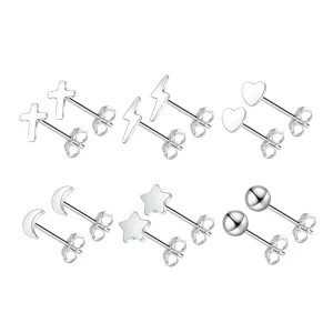 ASTM F136 Titanium Body Piercing Jewelry Mini Geometric Earrings Heart Round Stars Moon Small Earrings