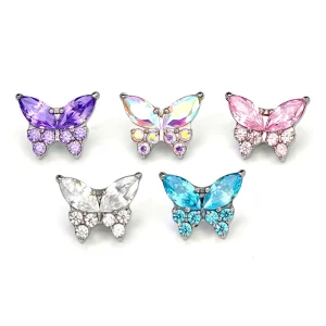 ASTM F136 Titanium Butterfly Ear Studs With Zircon Inlay Unisex Office Career Wedding Helix Piercing Earrings