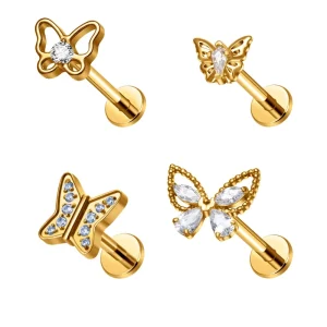 ASTM F136 Titanium Butterfly Zircon Horse Eye Internal Thread 16G Labret Ear Stud Fashion Body Piercing Jewelry