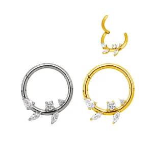 ASTM F136 Titanium CNC Set Marquise CZ Hinged Segment Hoop Ring High Polished Earring Piercing Body Jewelry Hoop Nose Rings