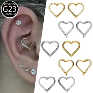 ASTM F136 Titanium CZ Daith Earrings Nose Ring G23 Heart Design Nose Hoop Ring for Women Body Piercing Jewelry