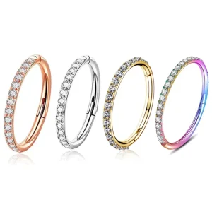 ASTM F136 Titanium Cartilage Earrings Piercing Jewelry Daith Hoop Helix Rings Hinged Segment Fashion Hoop with Clear CZ