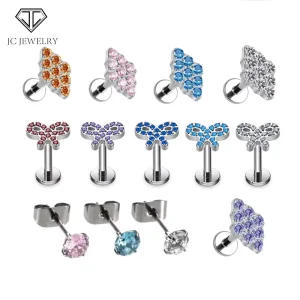 ASTM F136 Titanium Cartilage Tragus Flat Back Labret Body Piercing Jewelry Colorful