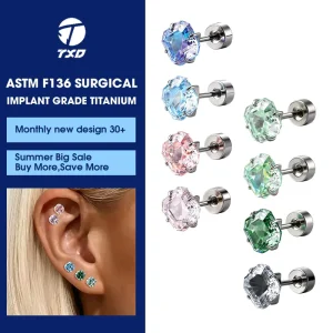 ASTM F136 Titanium Colorfu LSquare Zircon Flat Back Rod Body Piercing Jewelry External Thread Earrings