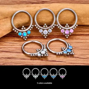 ASTM F136 Titanium Colorful Zircon Opal 16G Clicker Nose Ring Hoop Earring Cartilage Fashion Body Piercing Jewelry