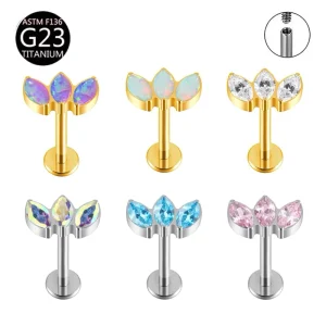 ASTM F136 Titanium Crown Ear Cartilage Stud Zircon Piercing Flat Back Earrings Body Jewelry Trendy Engagement Party Wedding Gift