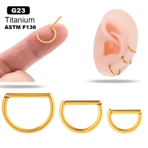 ASTM F136 Titanium D Shape Half Round Circle Nose Rings G23 Hinged Segment Rings Clickers Earrings Piercing Body Jewelry