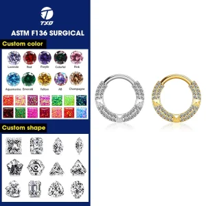 ASTM F136 Titanium Double Row Paved CZ Septum Clicker Nose Ring Body Piercing Jewelry