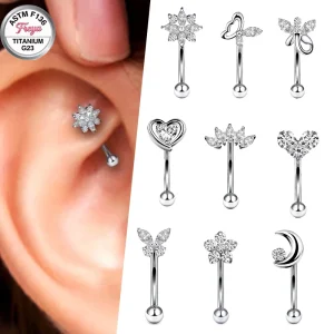 ASTM F136 Titanium Ear Rook Daith Stud Body Piercing Jewelry Flower Zircon Curved Bar Earrings Belly Button Rings Eyebrow Rings