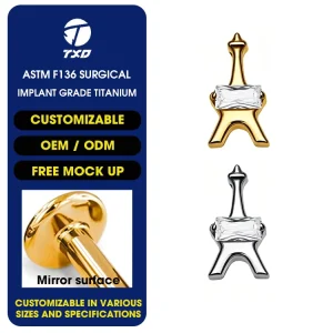 ASTM F136 Titanium Eiffel Tower Zircon Labret Lip Stud Internal Thread Body Piercing Jewelry