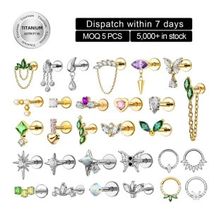 ASTM F136 Titanium Flat Back Zircon Earrings Dainty Lip Helix Tragus Labret Stud Body Piercing Jewelry