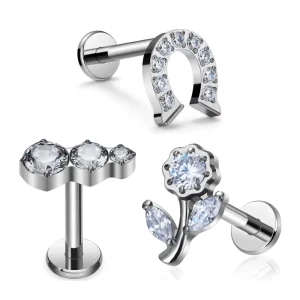 ASTM F136 Titanium G23 Flower Scarf Peanut Shape Ear Stud Inlay Zircon16G Clicker Earrings Ear Tragus Body Piercing Jewelry