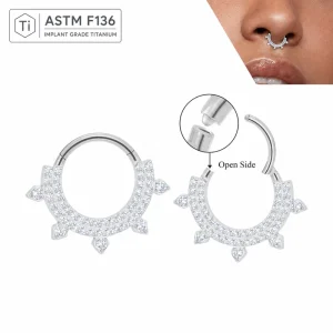 ASTM F136 Titanium Hinge Clicker Septum Ring Cubic Zirconia Inlay 16G Children’s Wedding Septum Jewelry Body Piercing